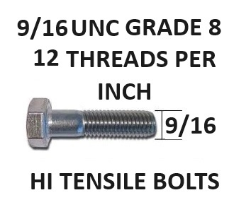 9/16 UNC Hex Head Bolts Grade 8 High Tensile Zinc Plated Select Length